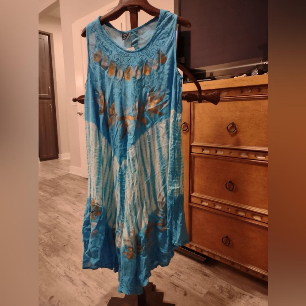 NWT Fashion Force Torquoise White Bohemian Summer Dress - 3X
